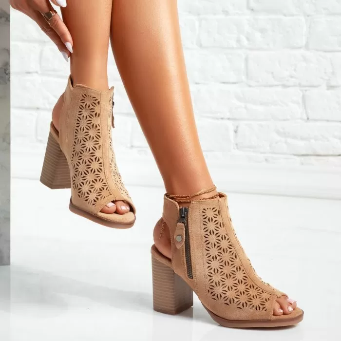 Sandale Dama cu Toc Raven Khaki #14733