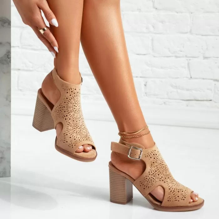 Sandale Dama cu Toc Malani Khaki #14742
