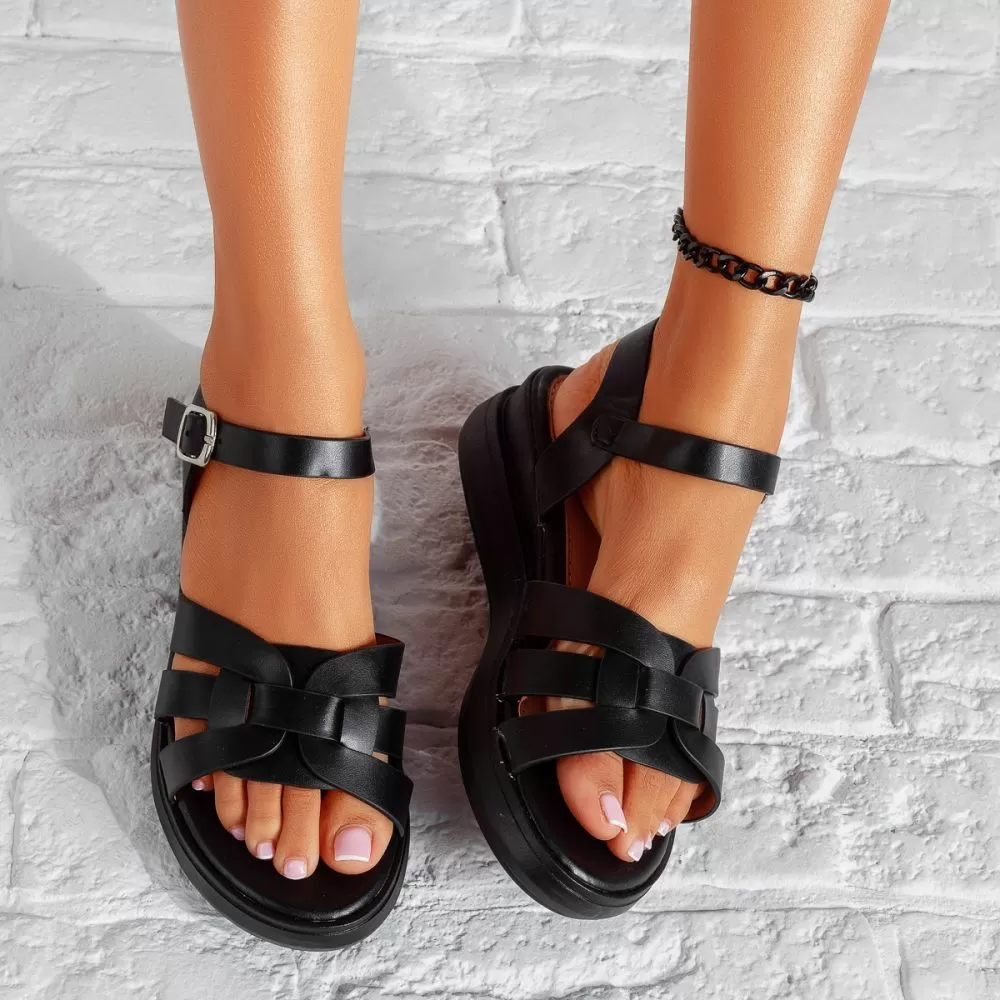 Sandale Dama cu Platforma Abella Negre #15401