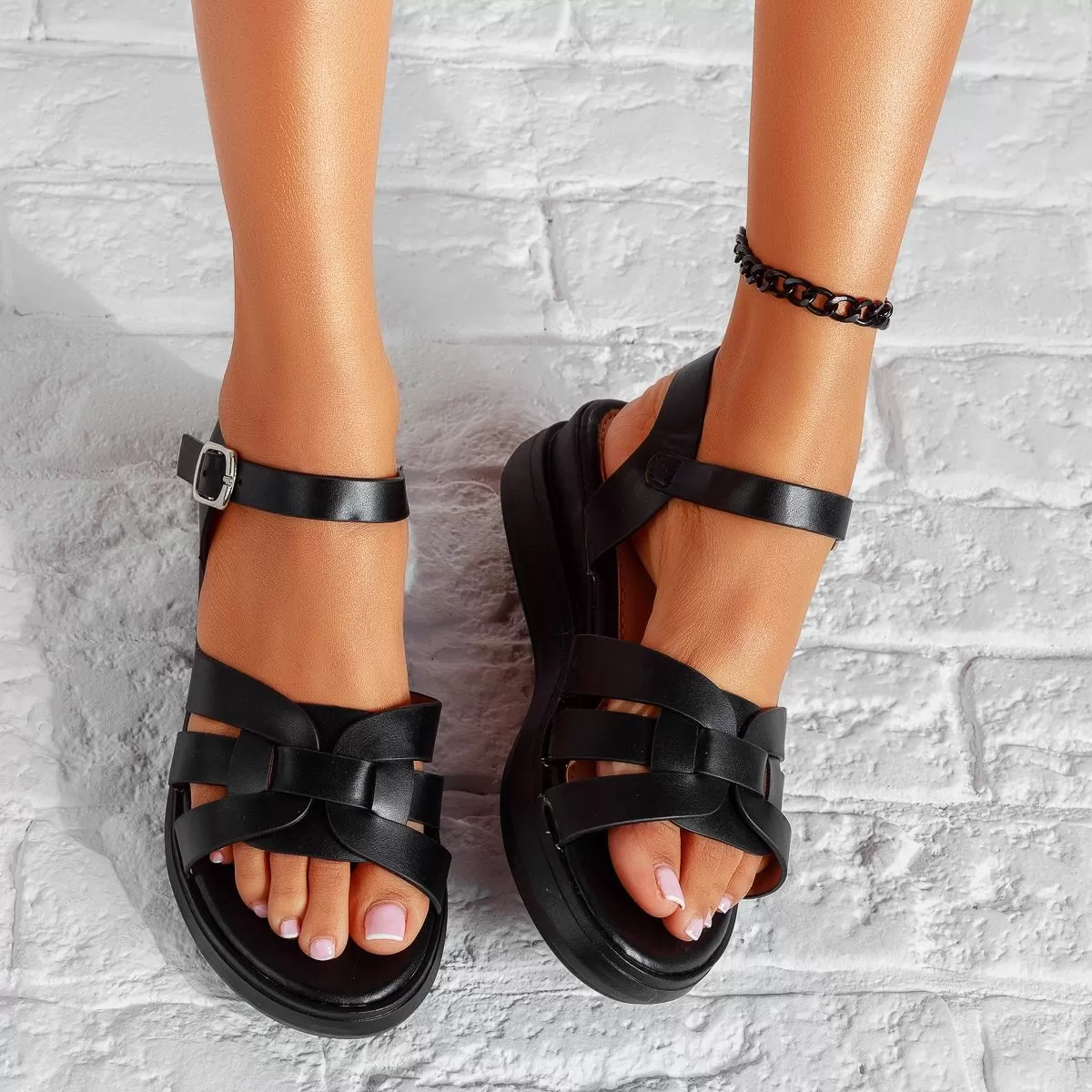 Sandale Dama cu Platforma Abella Negre #15401