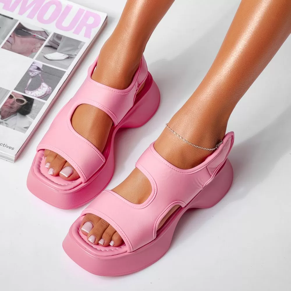 Sandale Dama cu Platforma Bianca Roz #15586