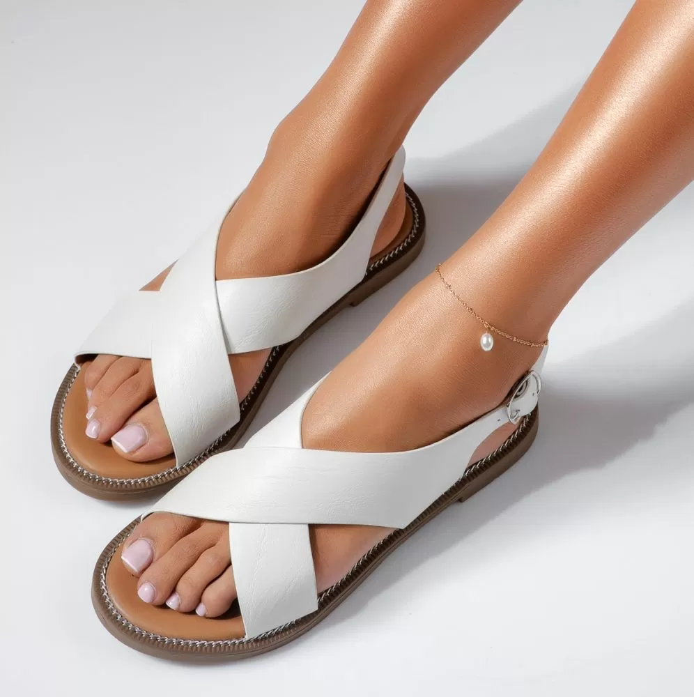 Sandale Dama cu Talpa Joasa Criss Albe #15874