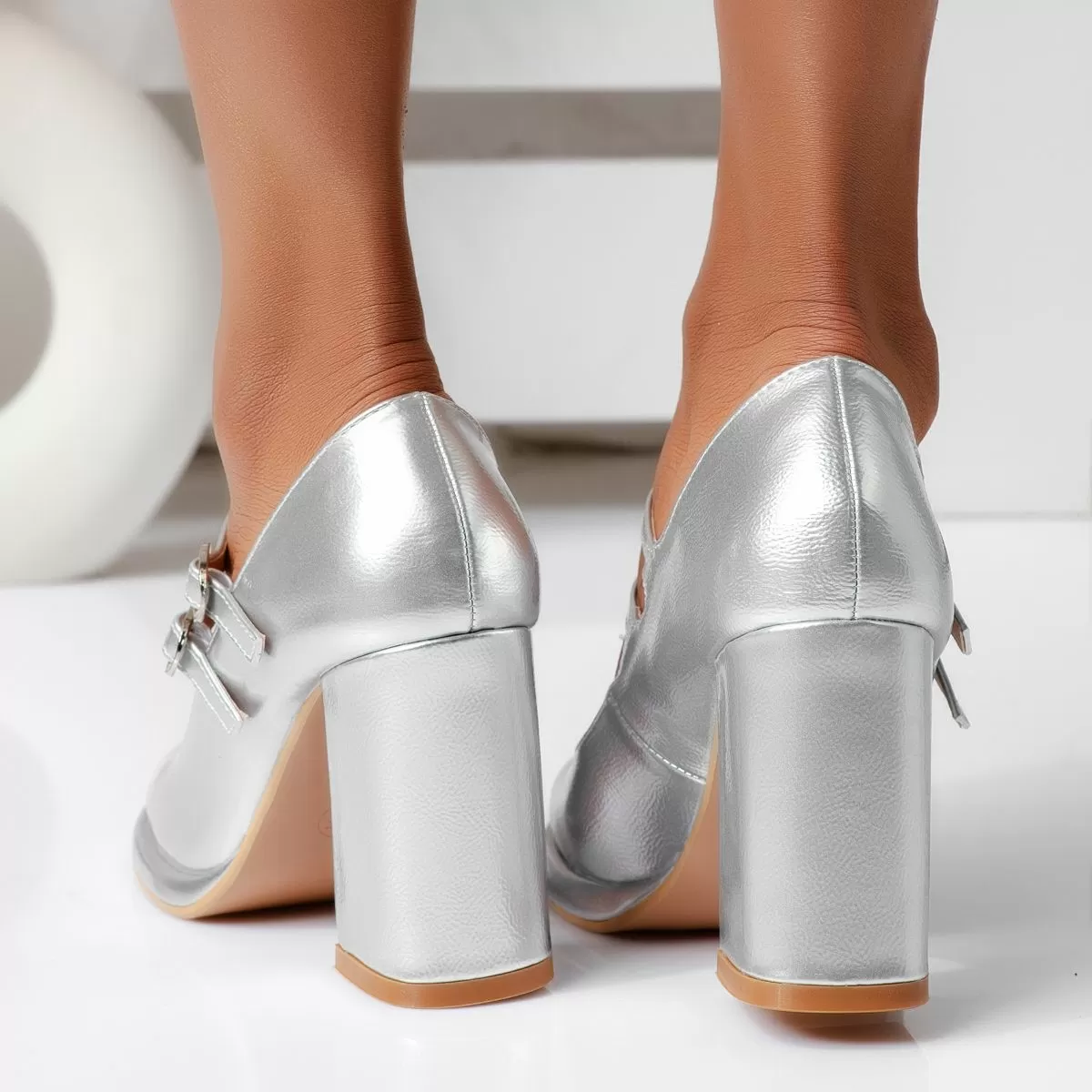 Pantofi Dama cu Toc Eden Argintii #16290