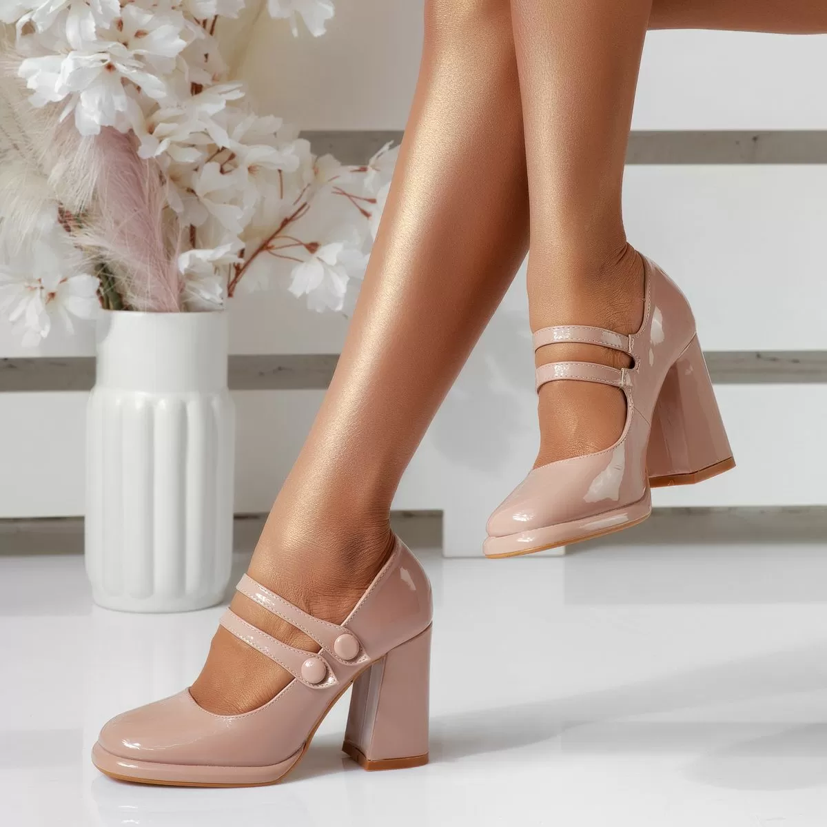 Pantofi Dama cu Toc Amelia Nude #16675