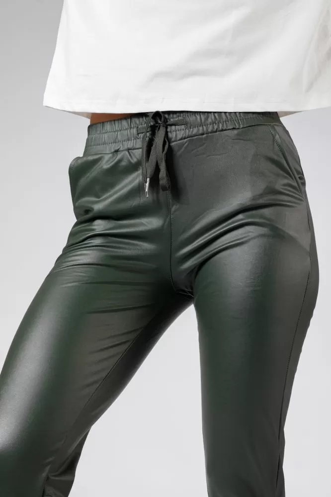 Pantaloni Piele Ecologica Vatuiti Joe Khaki #A532