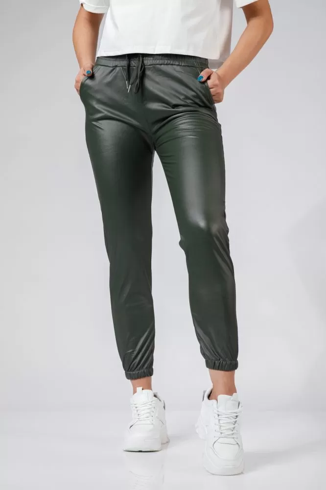 Pantaloni Piele Ecologica Vatuiti Joe Khaki #A532