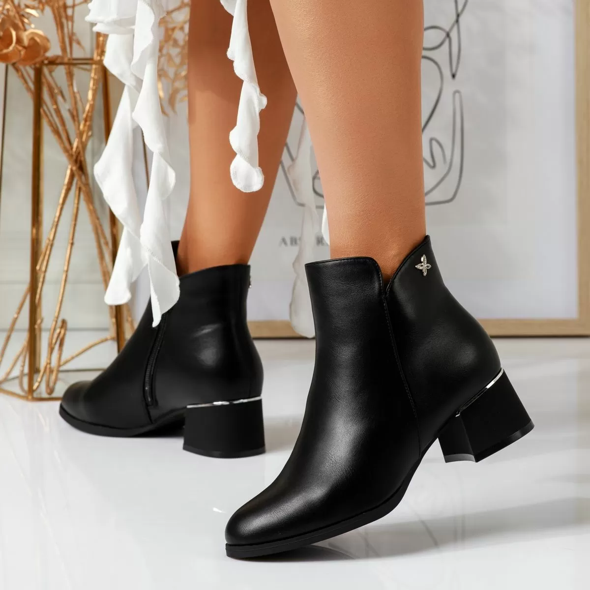 Botine Dama îmblanite Freya Negre #16875
