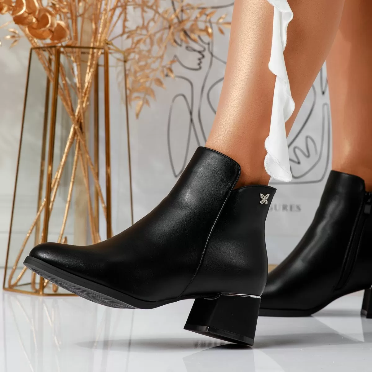 Botine Dama îmblanite Freya Negre #16875