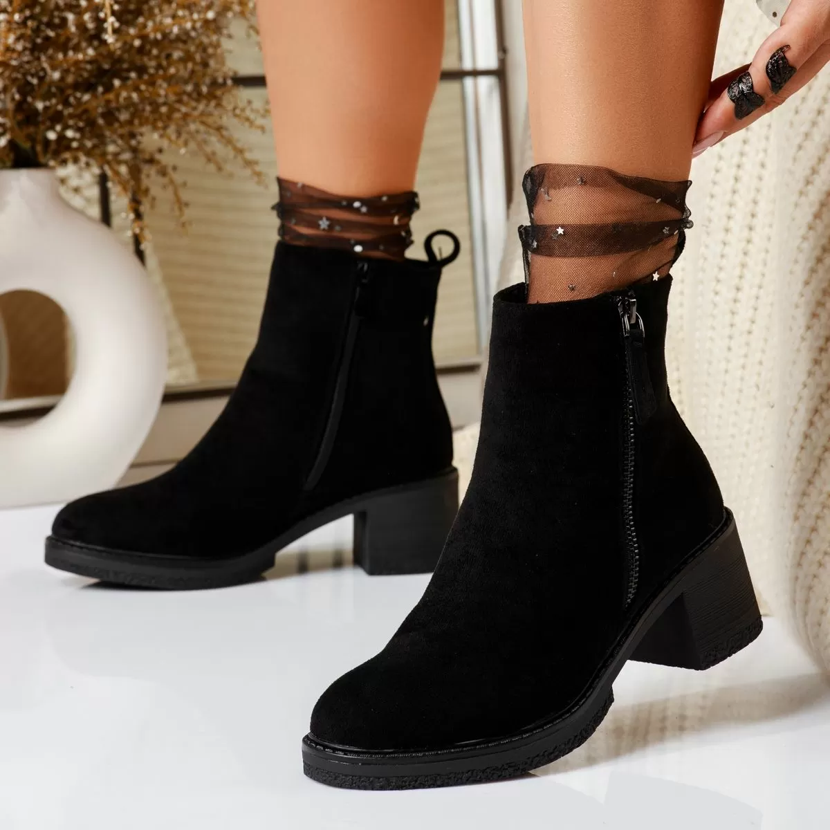 Botine Dama îmblanite Flavia Negre #16959