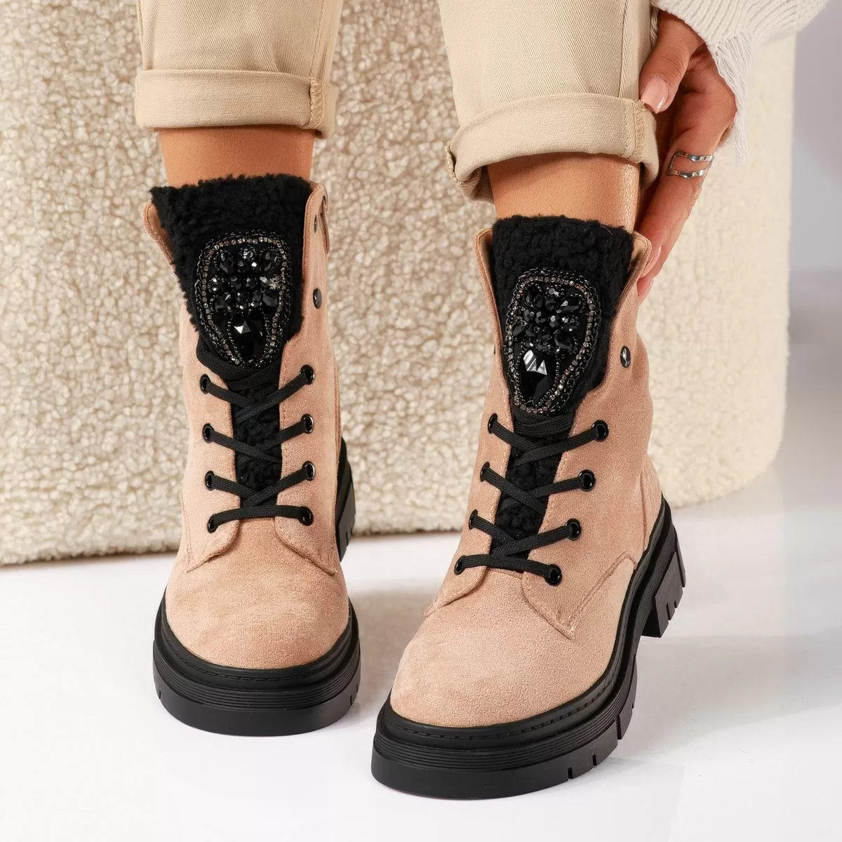 Ghete Dama îmblanite Mila Khaki #17577