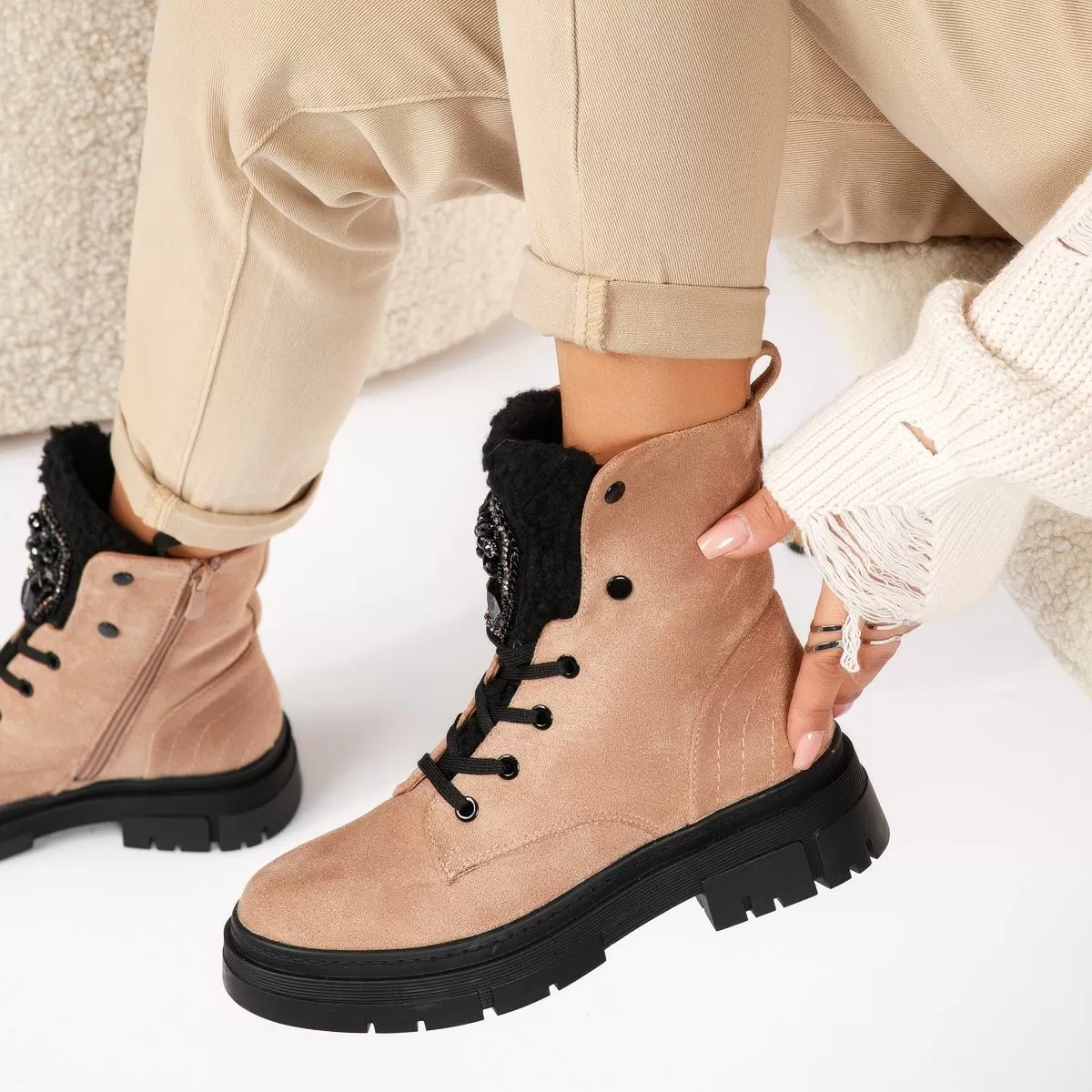 Ghete Dama îmblanite Mila Khaki #17577