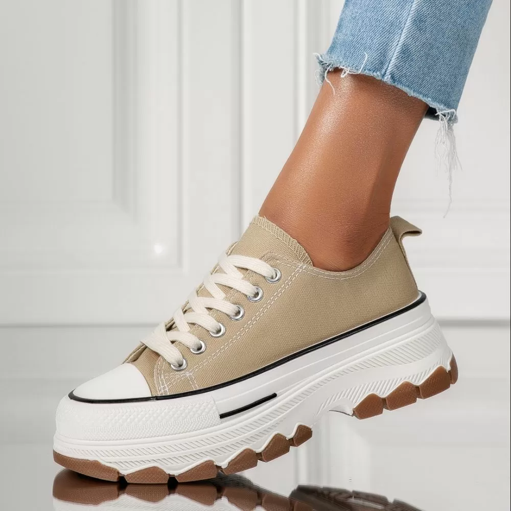 Adidasi dama khaki din material textil Calioppe #18034