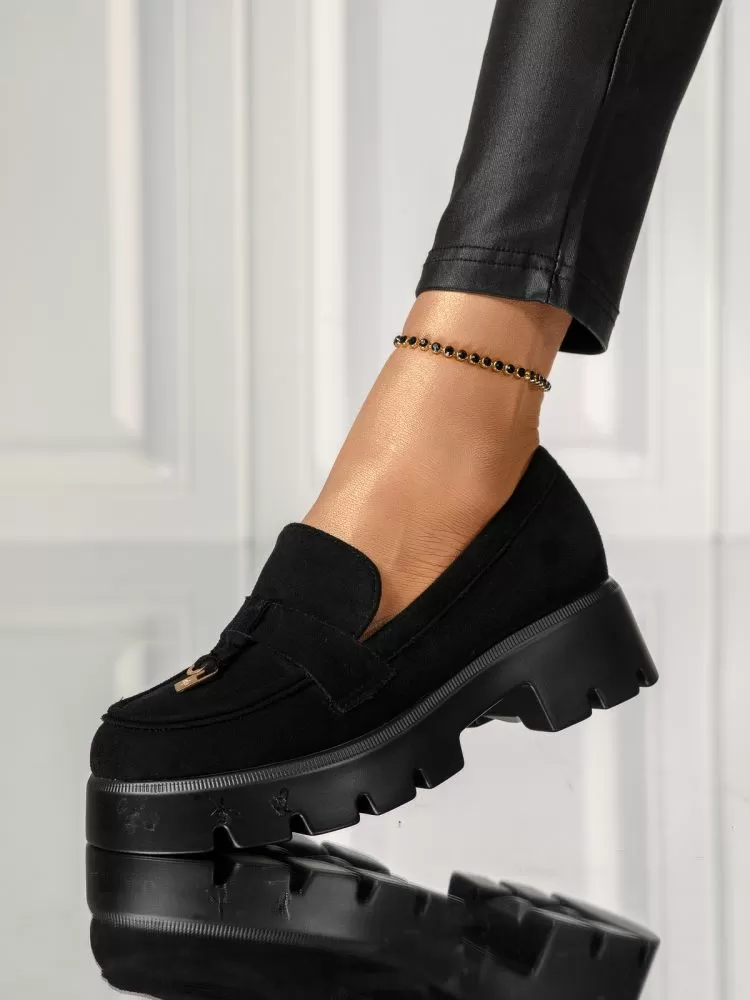 Pantofi casual dama negri din piele ecologica intoarsa Angel #18139