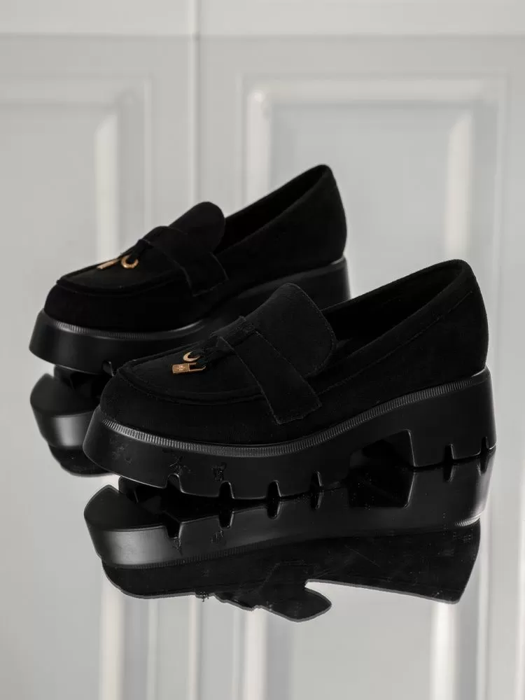 Pantofi casual dama negri din piele ecologica intoarsa Angel #18139