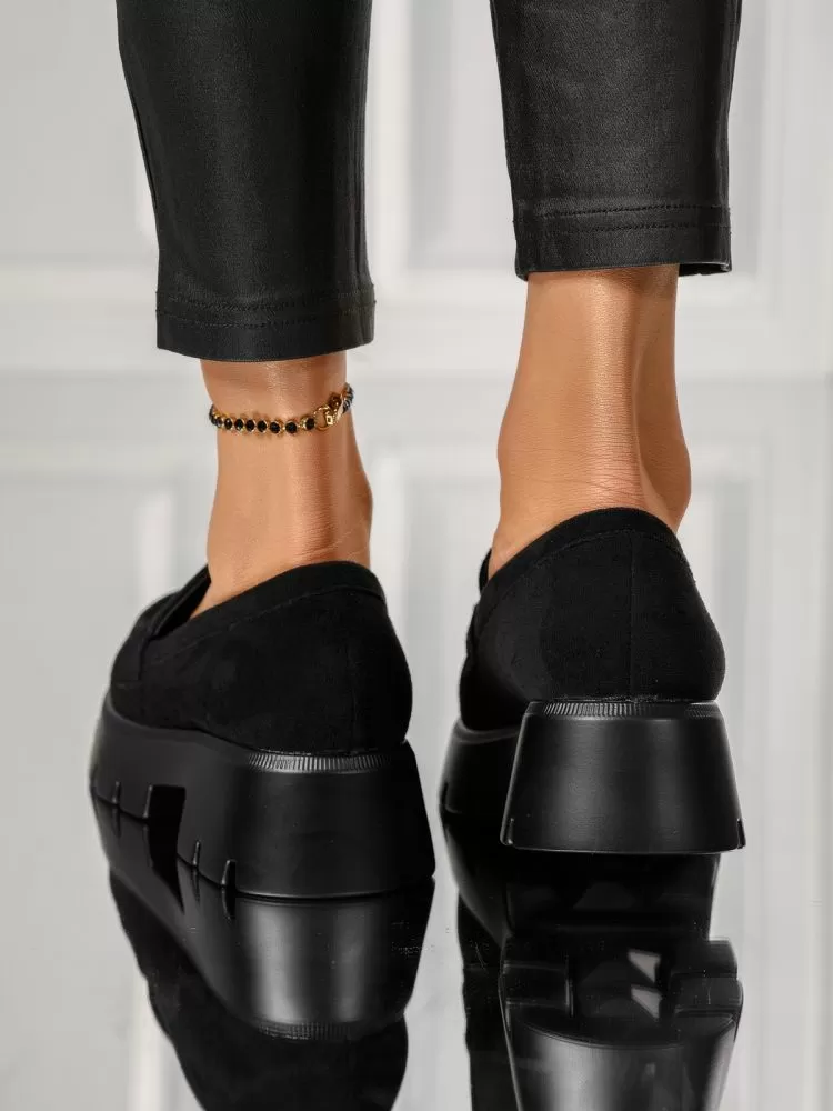 Pantofi casual dama negri din piele ecologica intoarsa Angel #18139