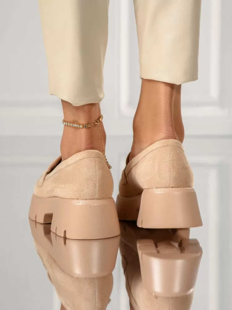 Pantofi casual dama khaki din piele ecologica intoarsa Angel #18140