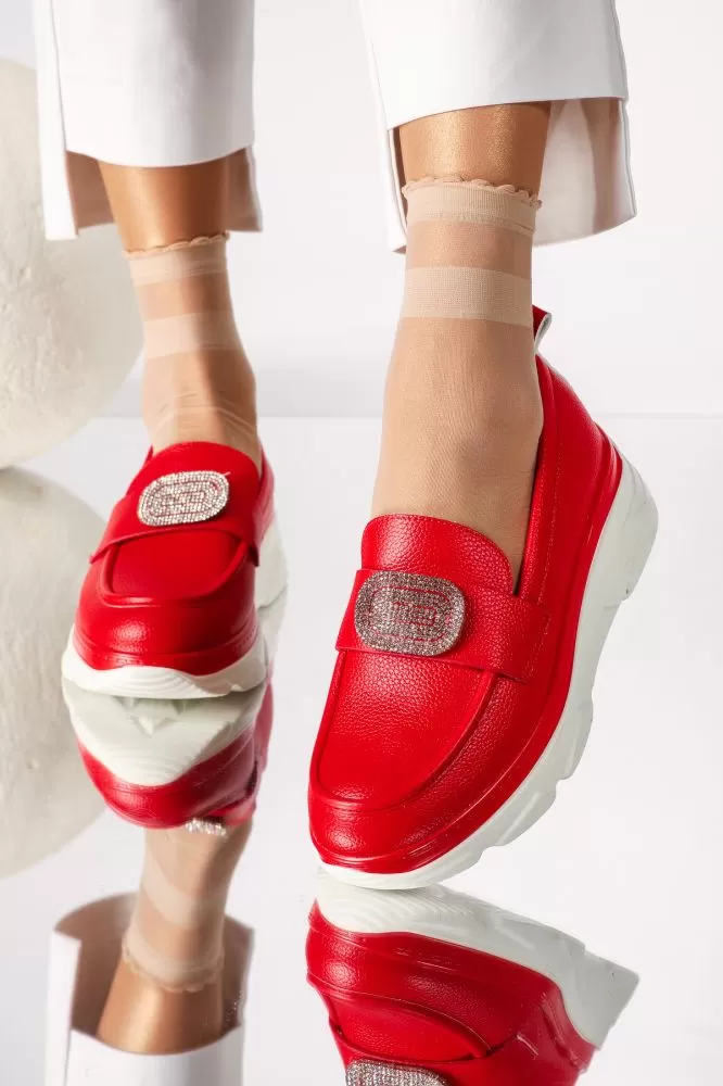 Pantofi casual dama rosii din piele ecologica Alice #18253