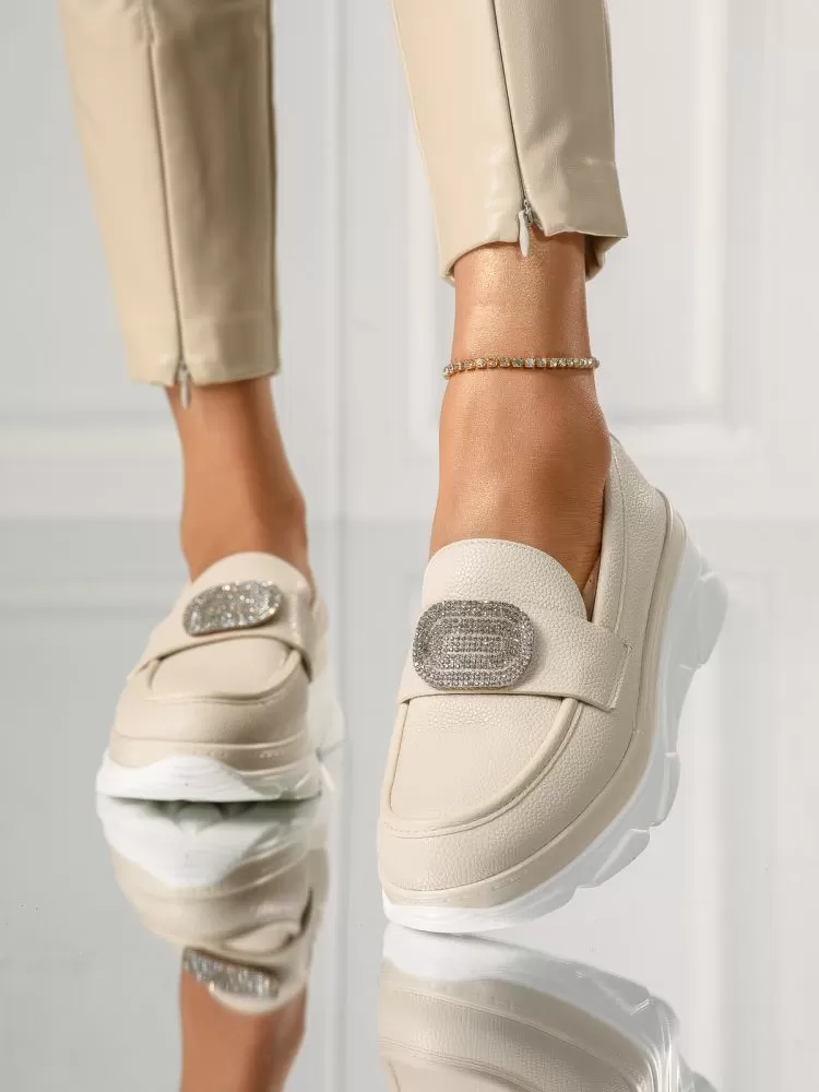 Pantofi casual dama bej din piele ecologica Alice #18255