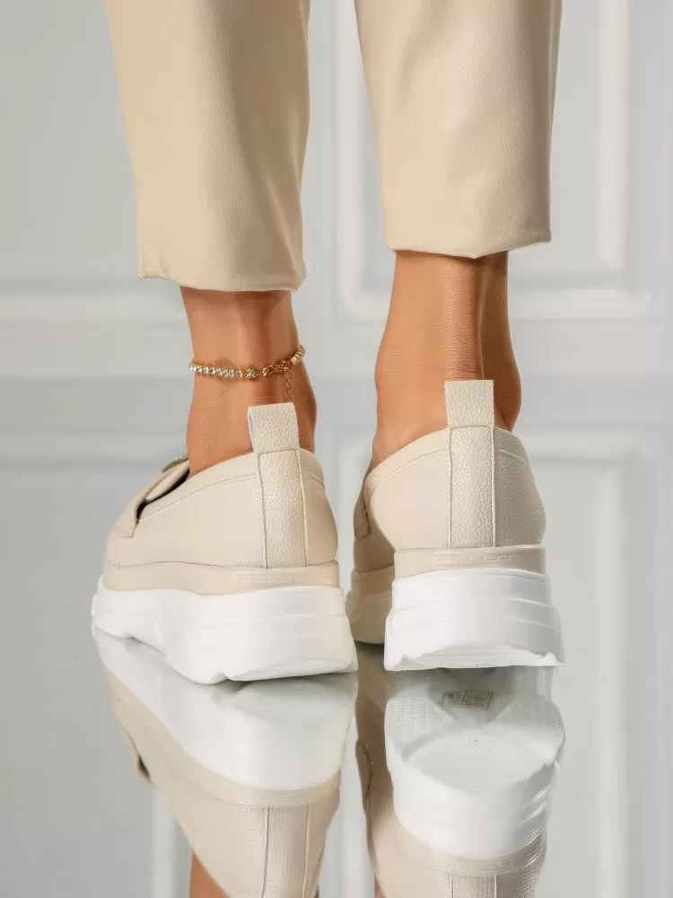 Pantofi casual dama bej din piele ecologica Alice #18255