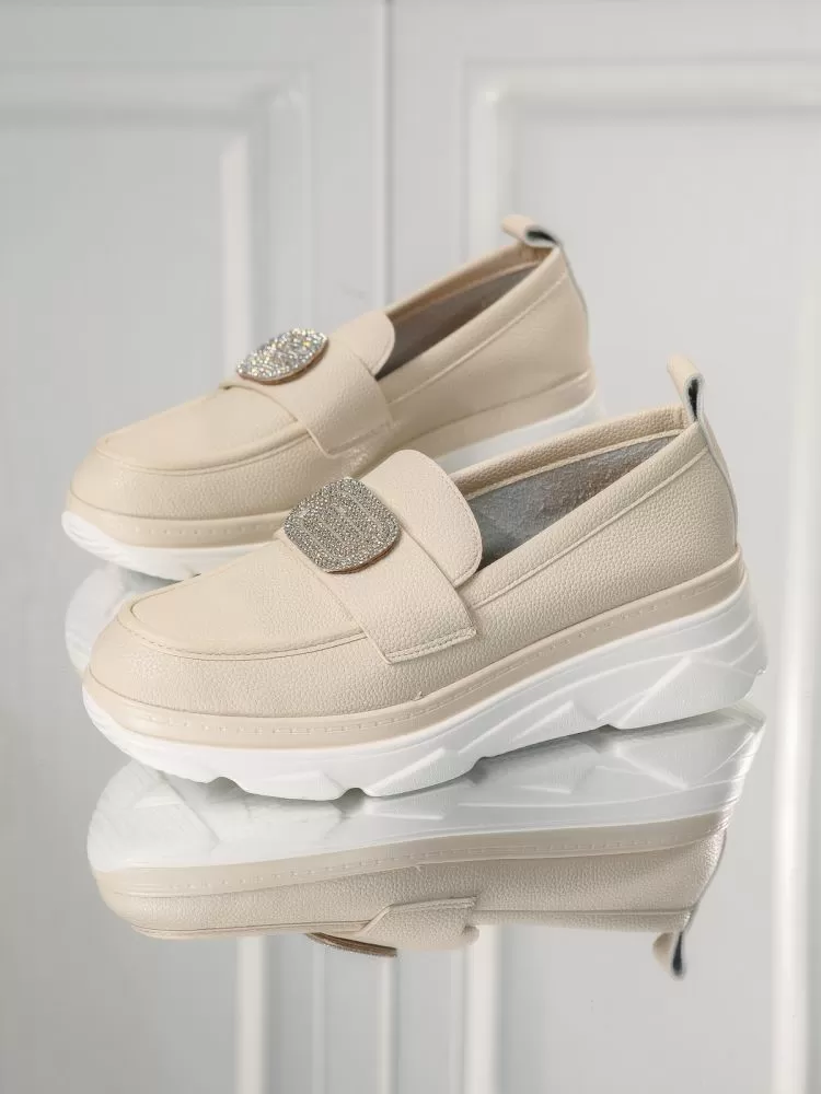 Pantofi casual dama bej din piele ecologica Alice #18255