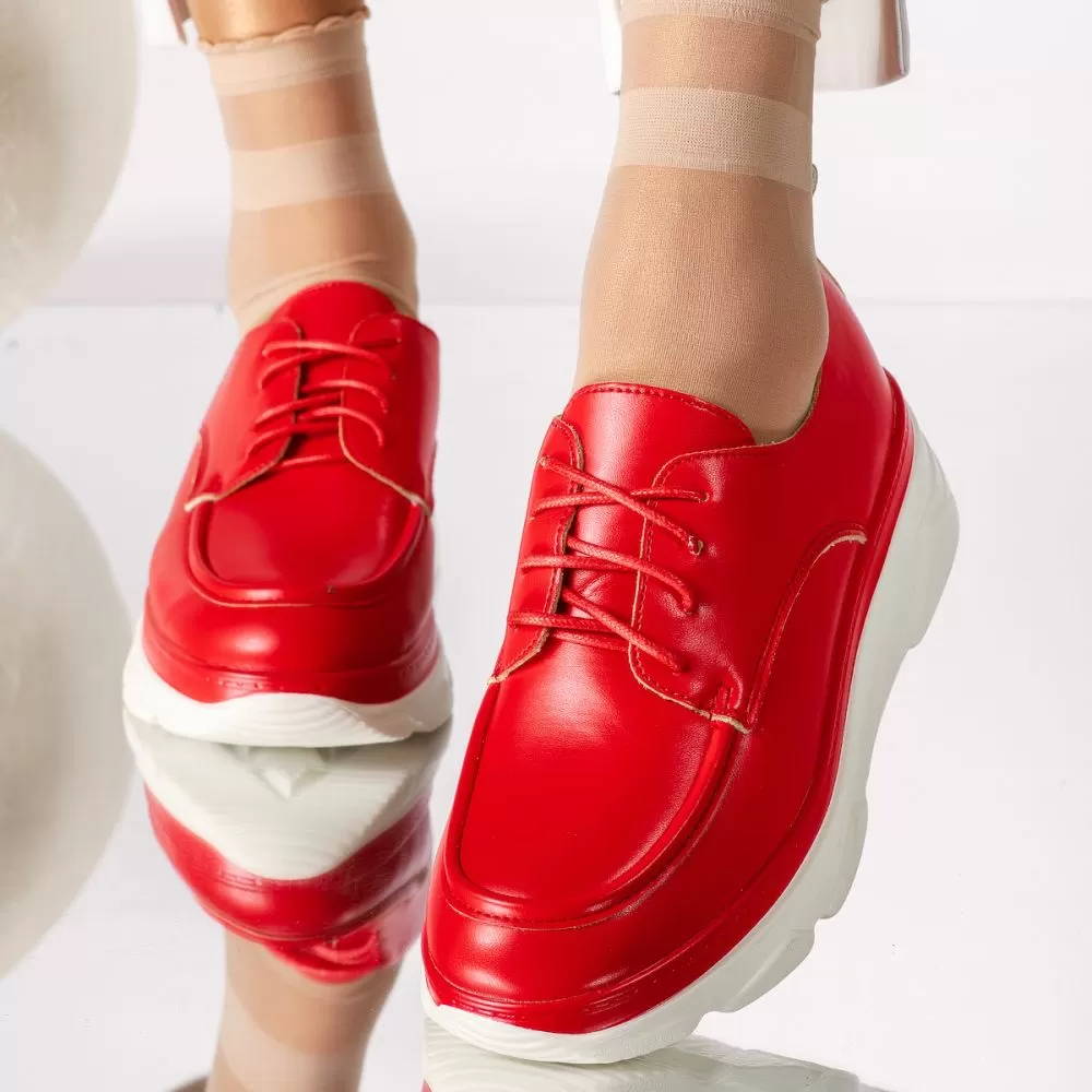 Pantofi casual dama rosii din piele ecologica Iris #18268