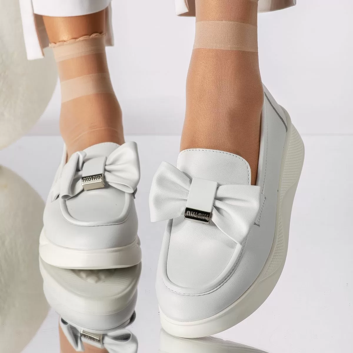 Pantofi casual dama albi din piele ecologica Ember #18292