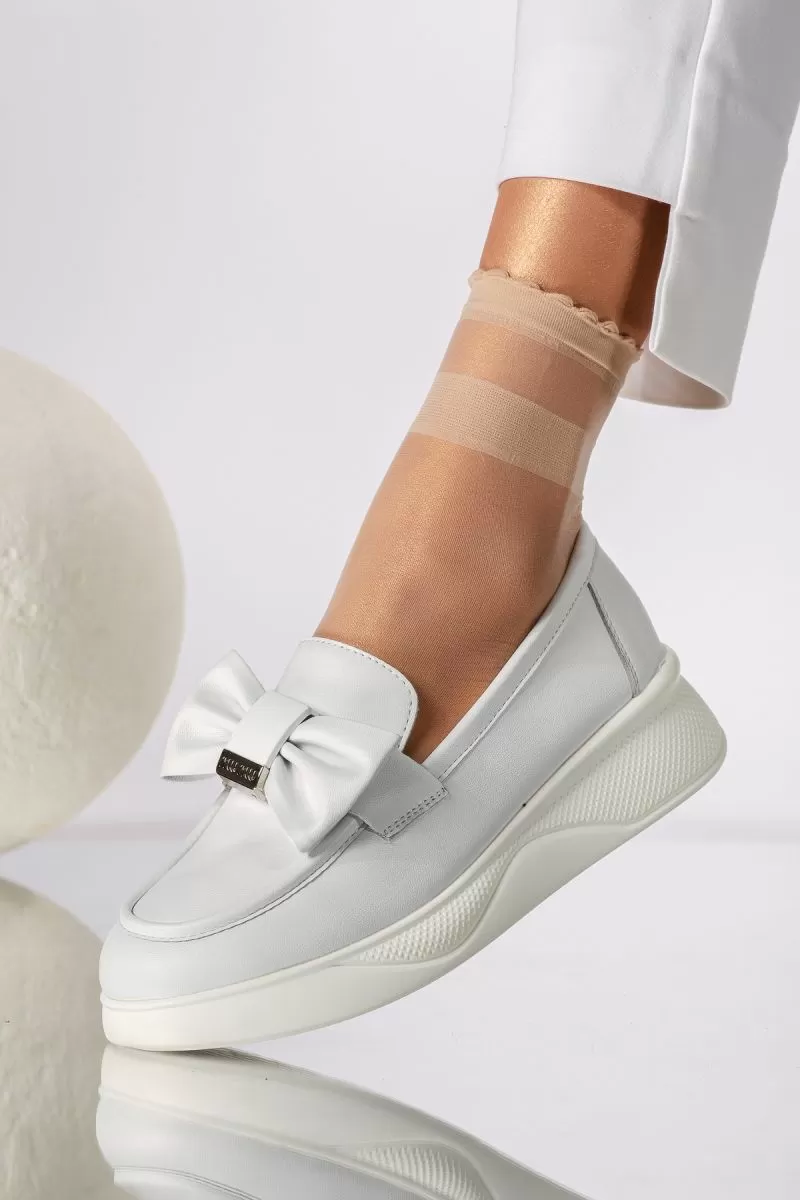 Pantofi casual dama albi din piele ecologica Ember #18292