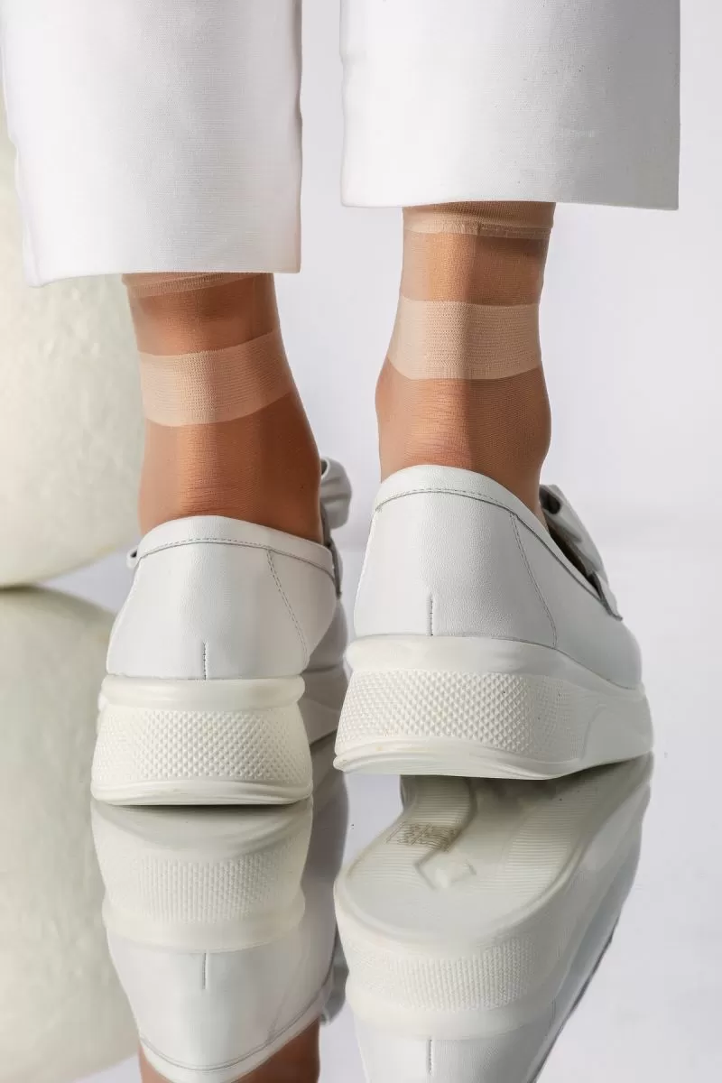 Pantofi casual dama albi din piele ecologica Ember #18292
