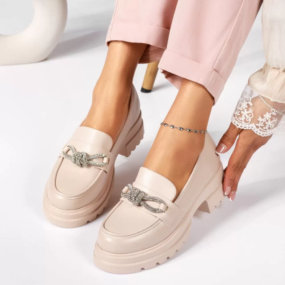 Pantofi casual dama bej din piele ecologica Ava #18306