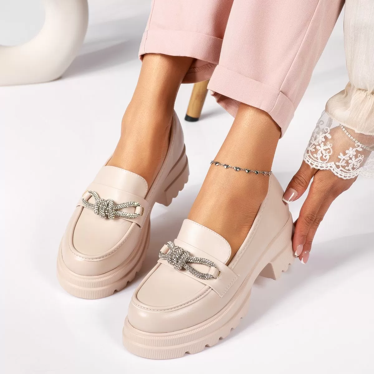 Pantofi casual dama bej din piele ecologica Ava #18306