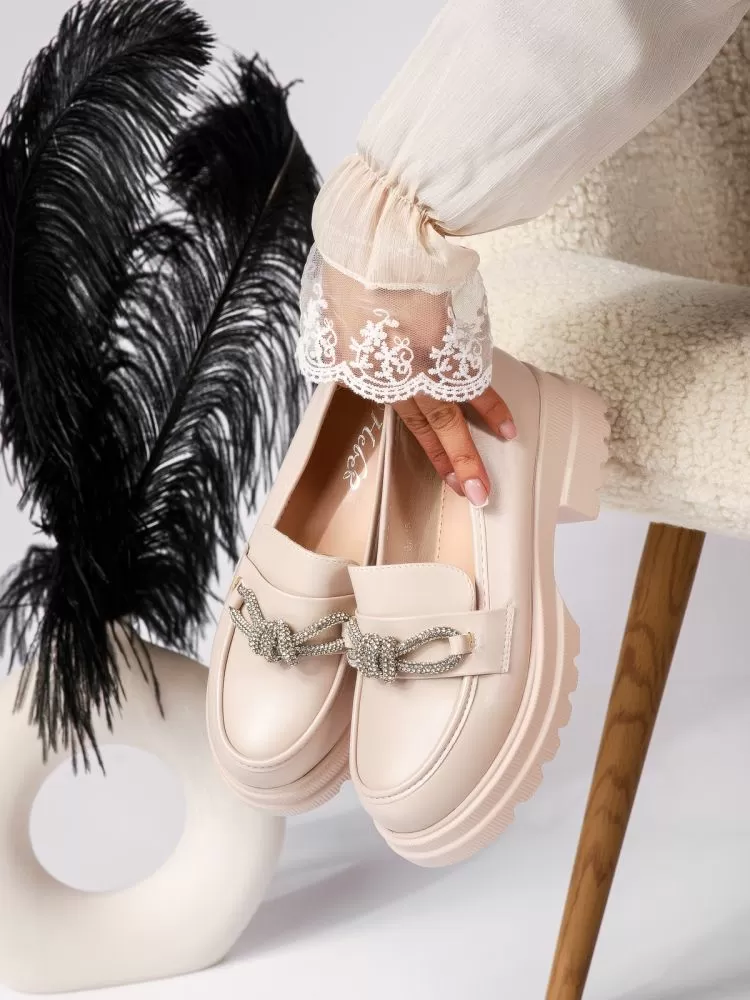 Pantofi casual dama bej din piele ecologica Ava #18306