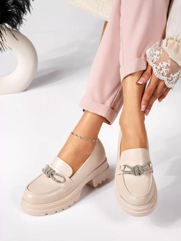 Pantofi casual dama bej din piele ecologica Ava #18306