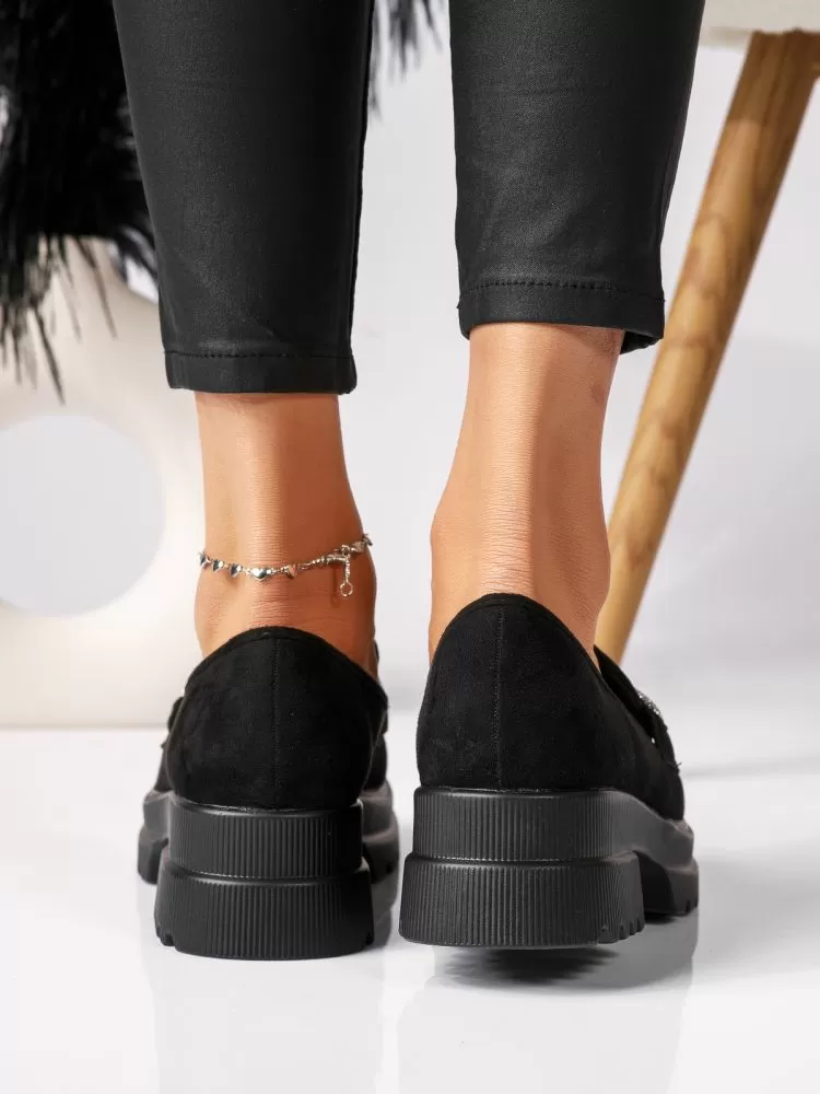 Pantofi casual dama negri din piele ecologica intoarsa Aria #18308