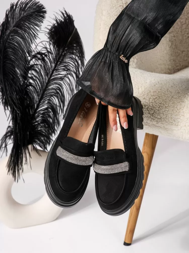 Pantofi casual dama negri din piele ecologica intoarsa Aria #18308