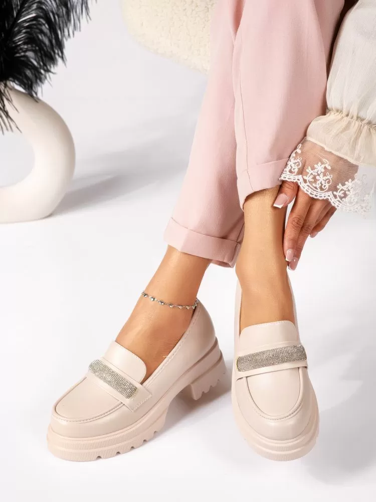 Pantofi casual dama bej din piele ecologica Aria #18309