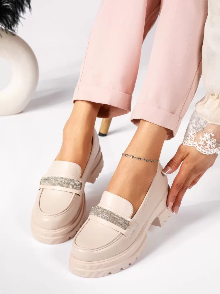 Pantofi casual dama bej din piele ecologica Aria #18309