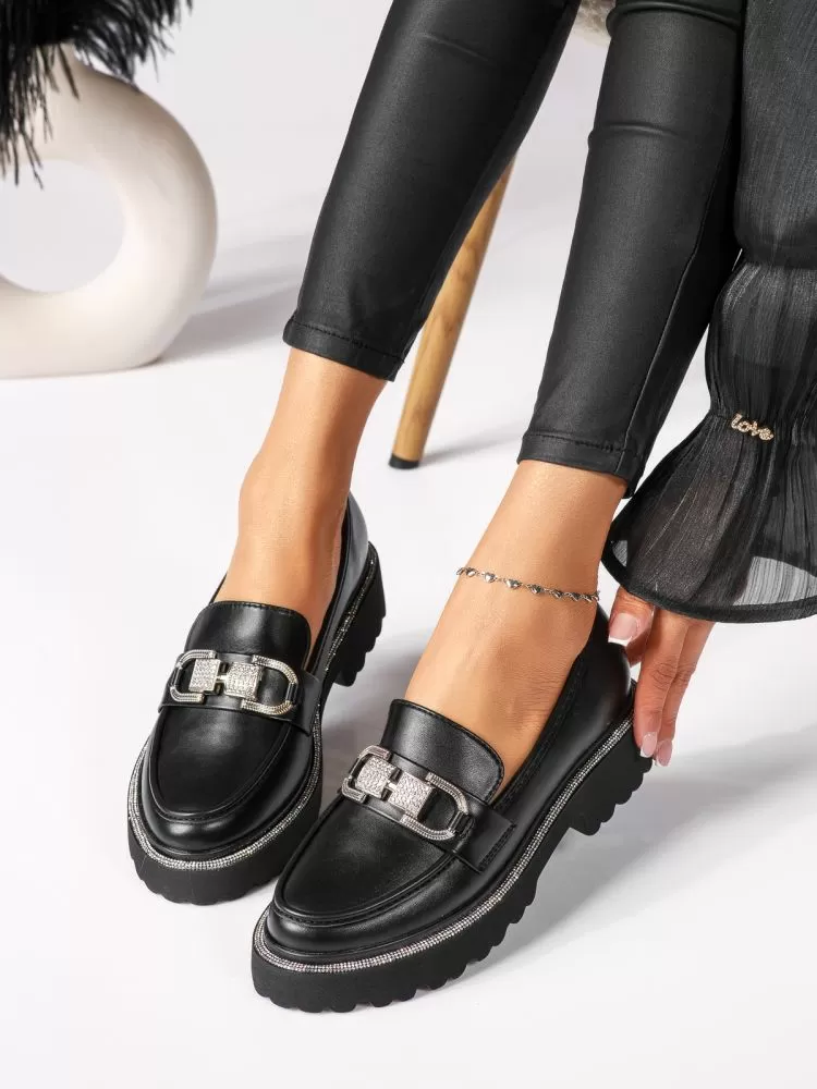 Pantofi casual dama negri din piele ecologica Eden #18311