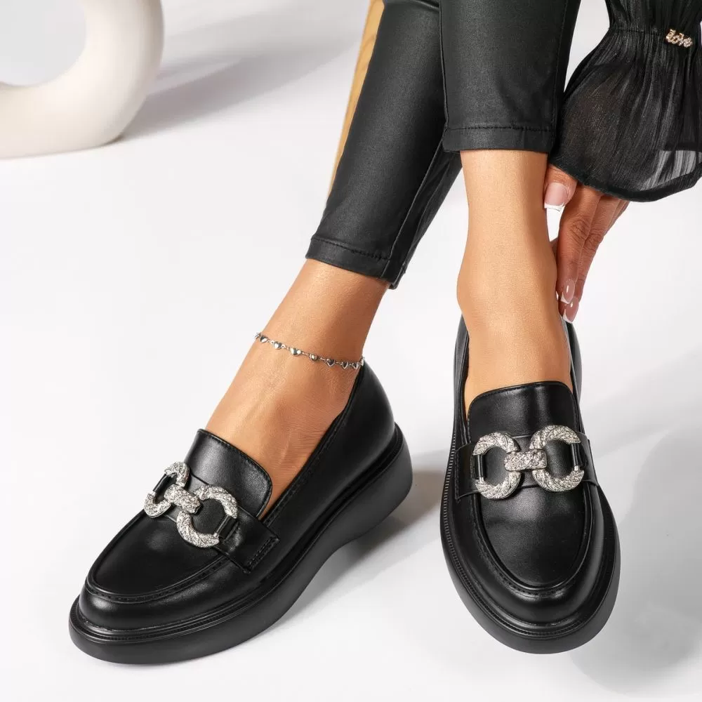 Pantofi casual dama negri din piele ecologica Ella #18317
