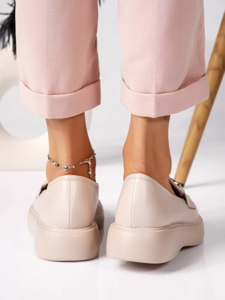 Pantofi casual dama bej din piele ecologica Ella #18318
