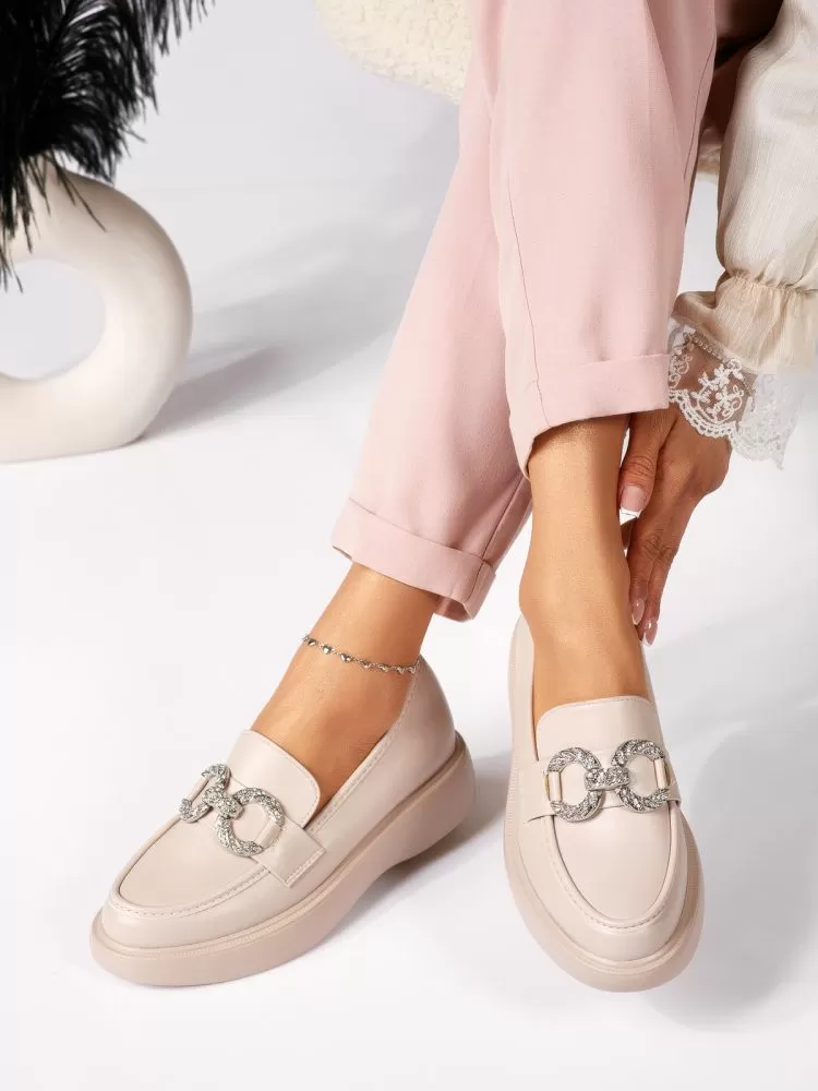 Pantofi casual dama bej din piele ecologica Ella #18318