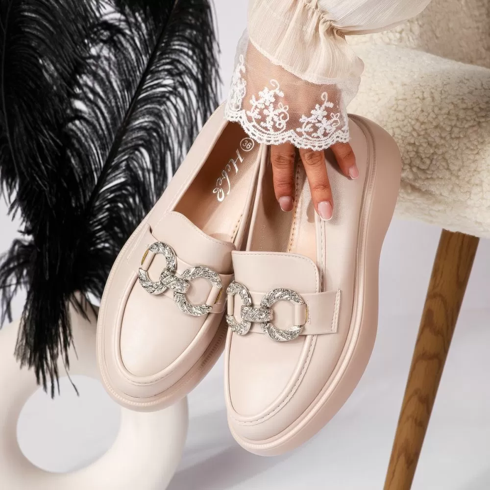 Pantofi casual dama bej din piele ecologica Ella #18318