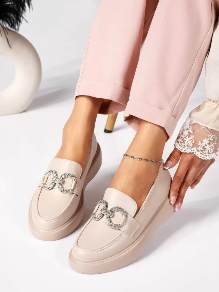 Pantofi casual dama bej din piele ecologica Ella #18318