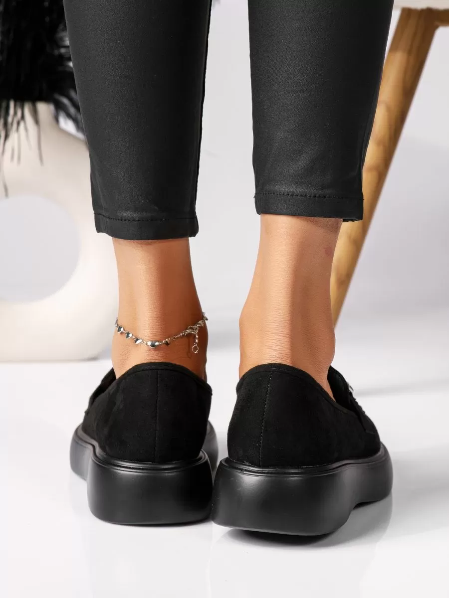 Pantofi casual dama negri din piele ecologica intoarsa Ella #18319