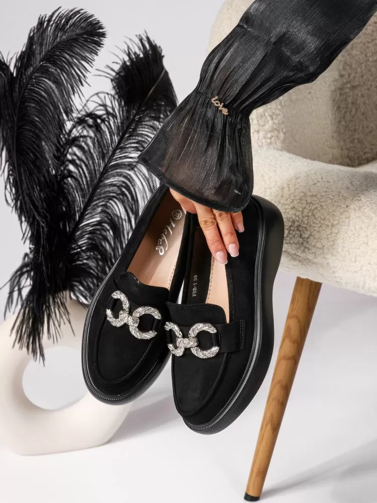 Pantofi casual dama negri din piele ecologica intoarsa Ella #18319