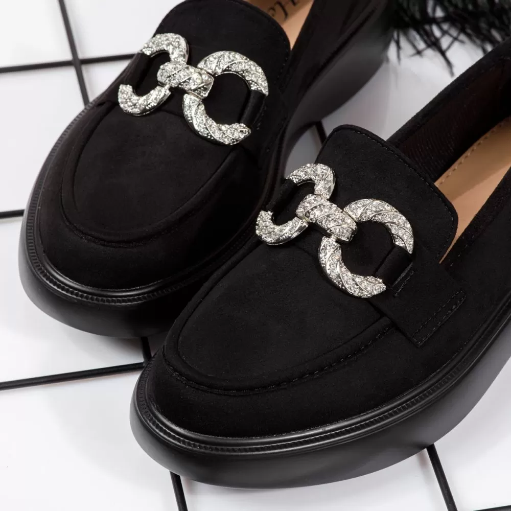 Pantofi casual dama negri din piele ecologica intoarsa Ella #18319