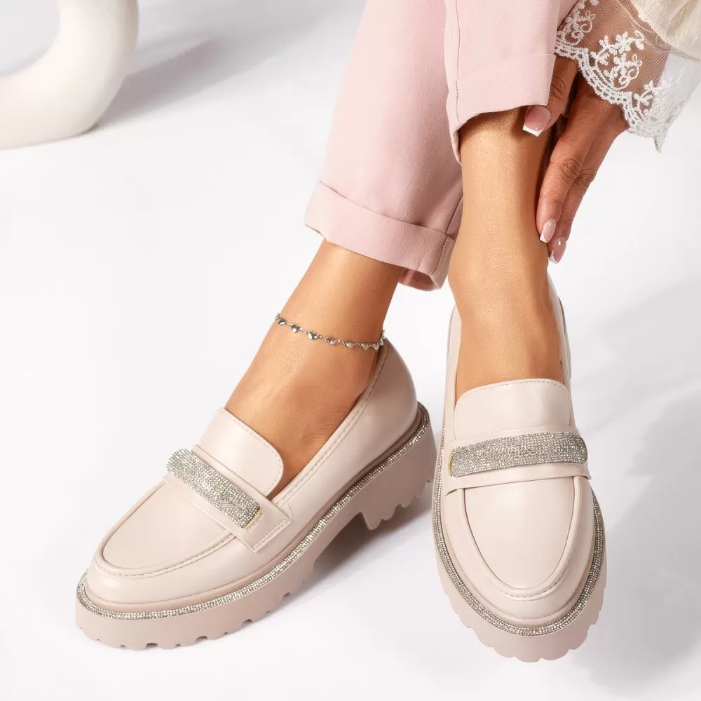 Pantofi casual dama bej din piele ecologica Everly #18321