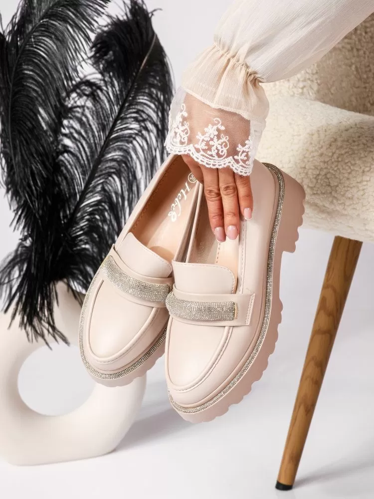 Pantofi casual dama bej din piele ecologica Everly #18321