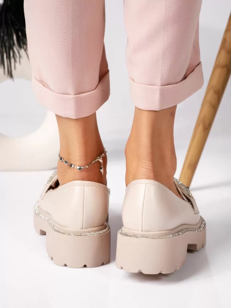 Pantofi casual dama bej din piele ecologica Everly #18321