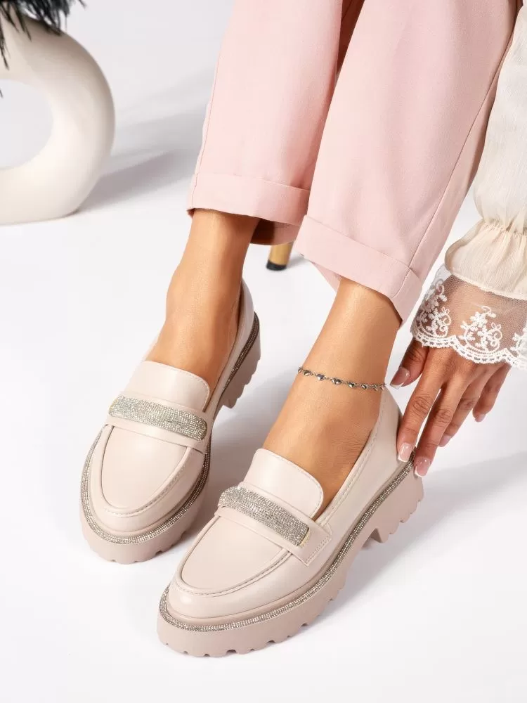Pantofi casual dama bej din piele ecologica Everly #18321