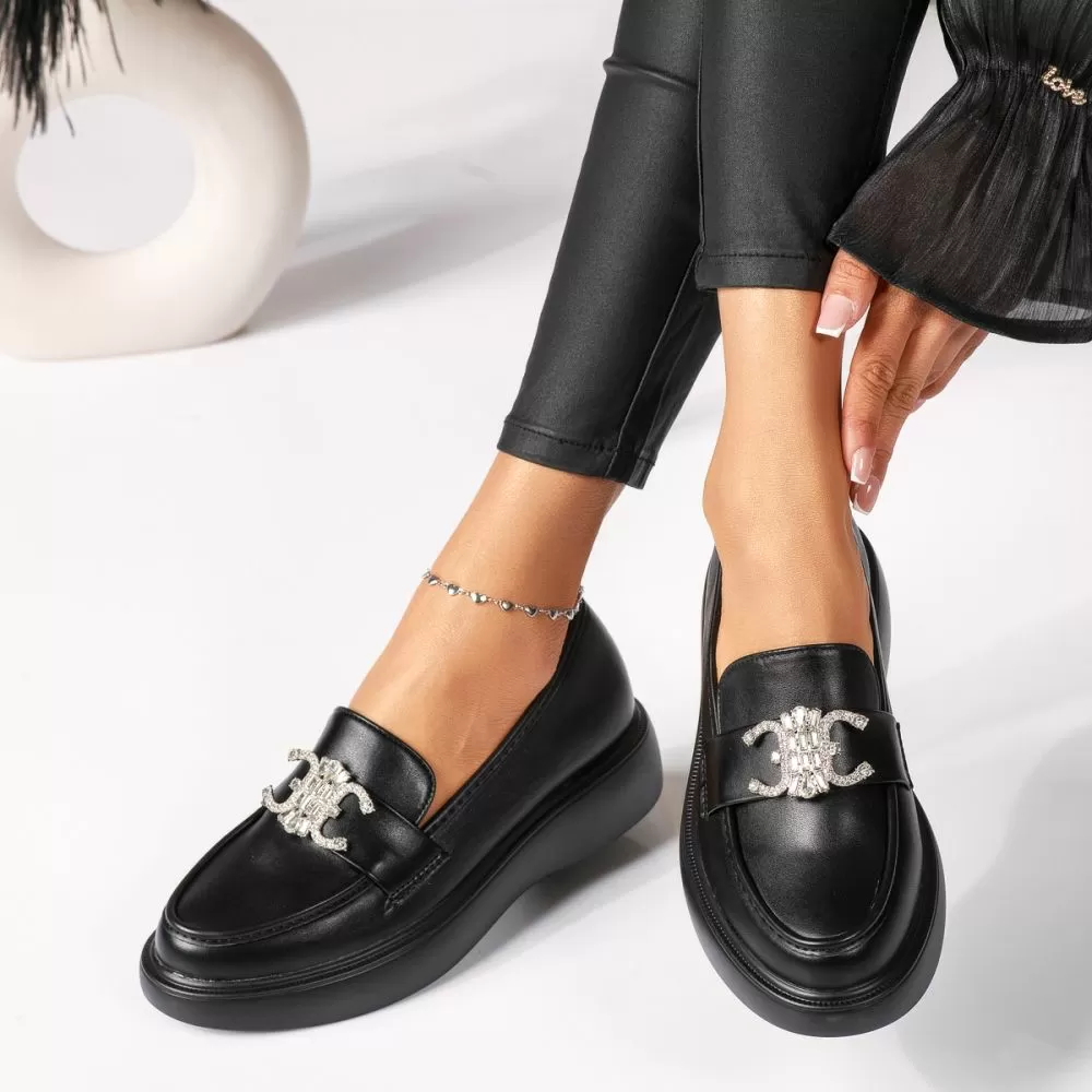 Pantofi casual dama negri din piele ecologica Ivy #18323